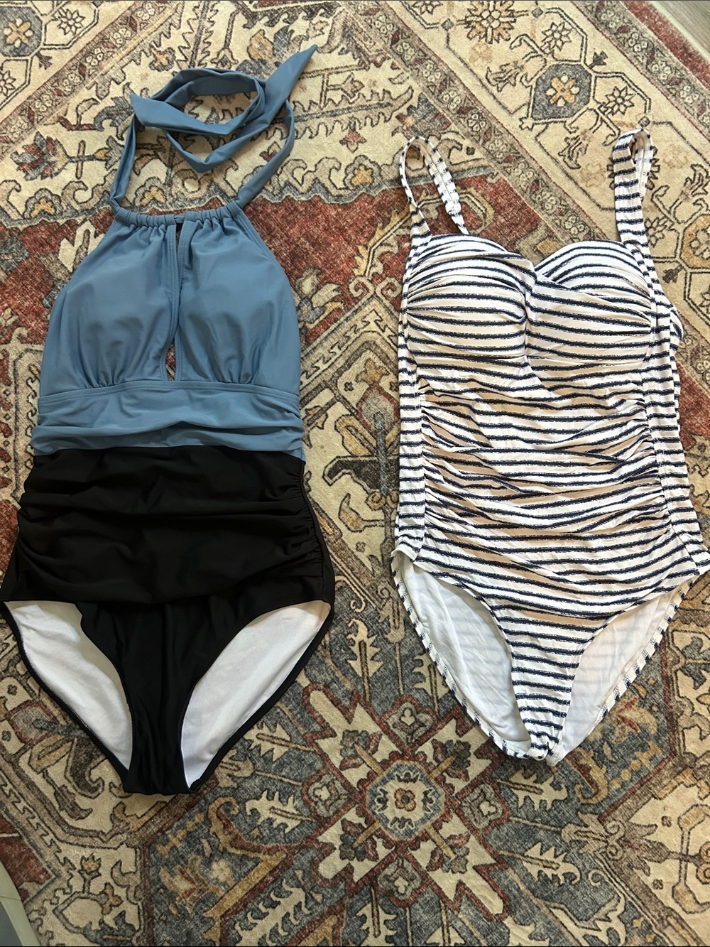 Women Blue & Black Halter One-Piece Swimsuit